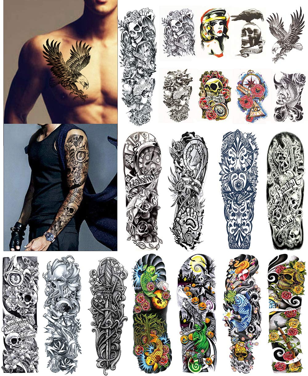 DaLin Extra Large Temporary Tattoos Full Arm and Half Arm Tattoo Sleeves for Men Women 20 Sheets